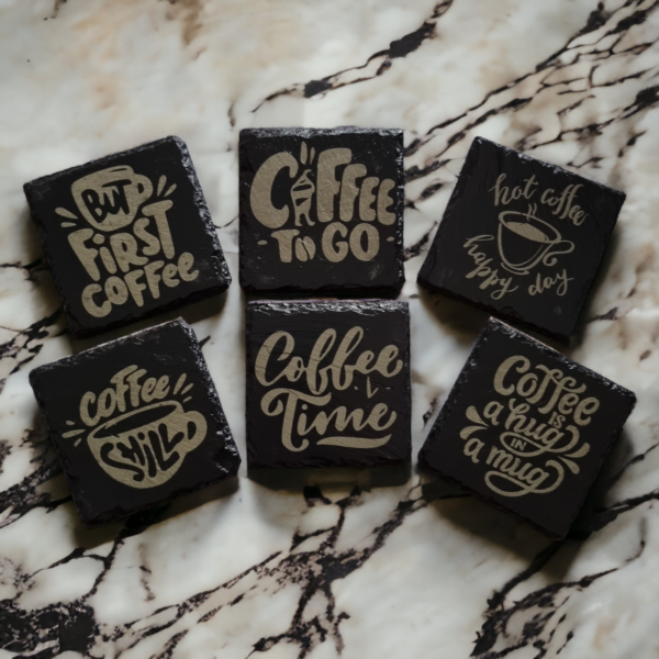 6 Natural Slate Coffee Coasters