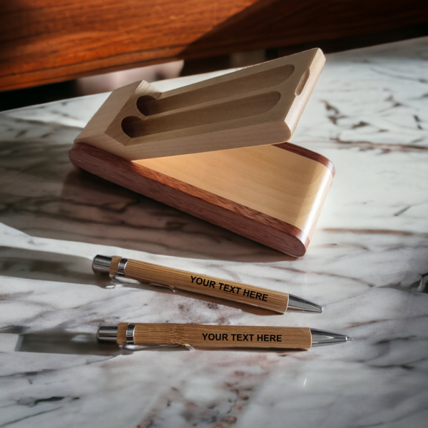 Personalised Bamboo Pen & Pencil with Case - Image 3